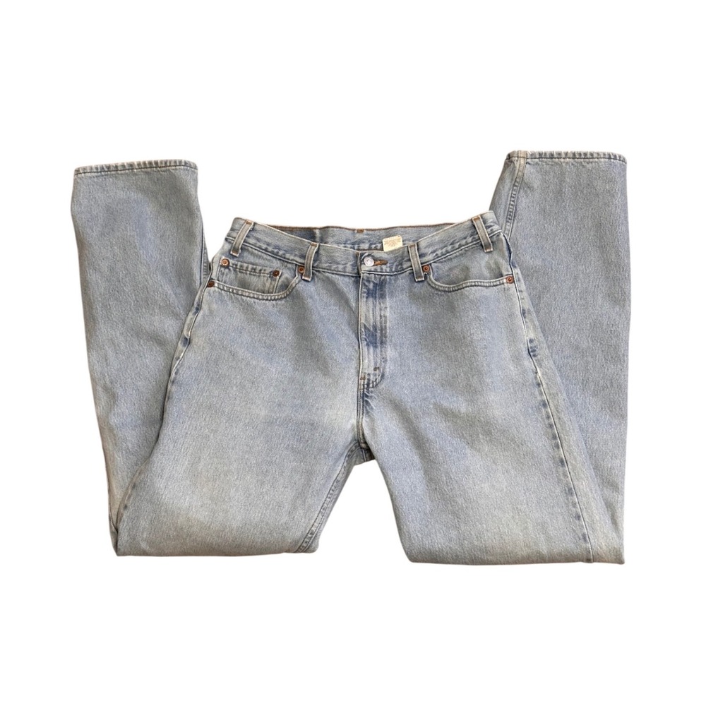 Levis 505 Regular Fit Straight Leg Jeans Mens 36x34 Light Wash Blue Denim Vintag